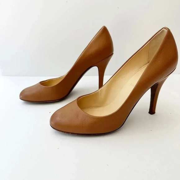 J. CREW Size 6 Tan Dark Brown Leather Round Toe Stiletto Heels - Picture 7 of 8